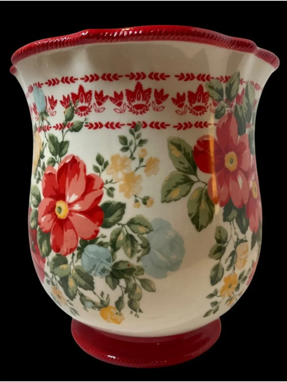 The Pioneer Woman Floral Utensil Holder Stoneware 7 Inches Dishwasher Safe